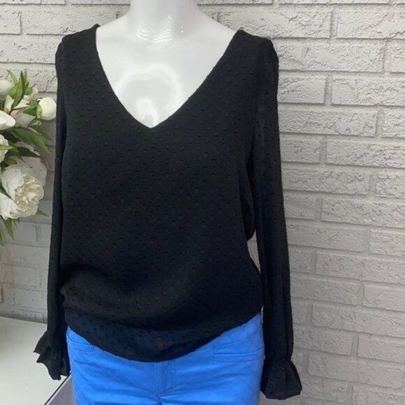 Springfield Black Sheer Long Sleeve Blouse Size S NWT - Picture 2 of 11